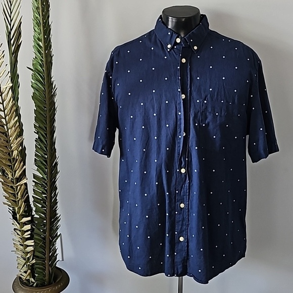 H&M Other - H&M L.O.G.G Navy Blue Button Down Short Sleeve Shirt with Star Print